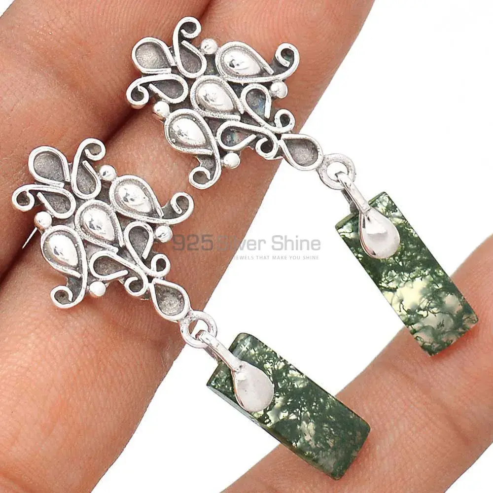 Genuine Moss Agate Gemstone Earrings Manufacturer In 925 Sterling Silver Jewelry 925SE2058_0