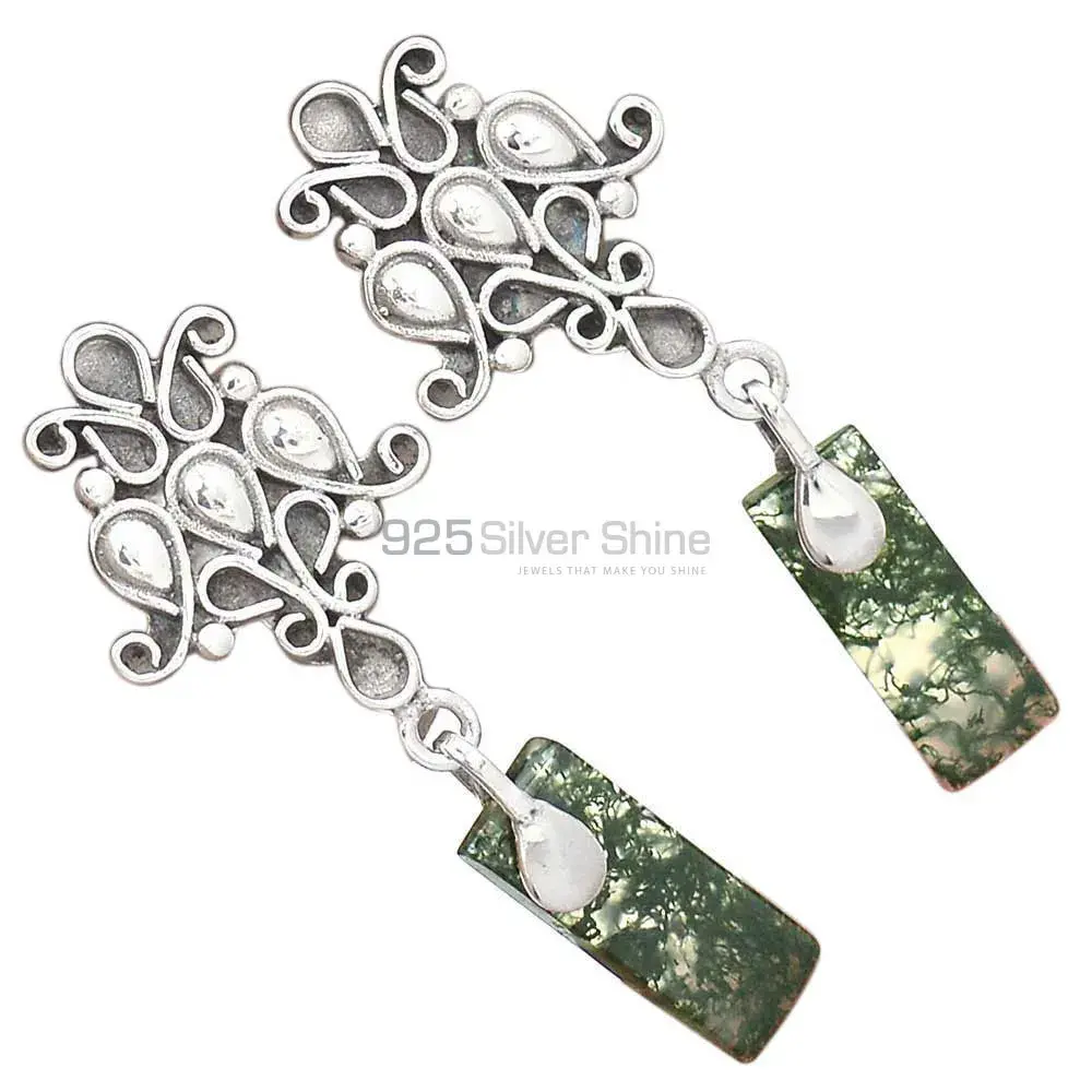 Genuine Moss Agate Gemstone Earrings Manufacturer In 925 Sterling Silver Jewelry 925SE2058_1