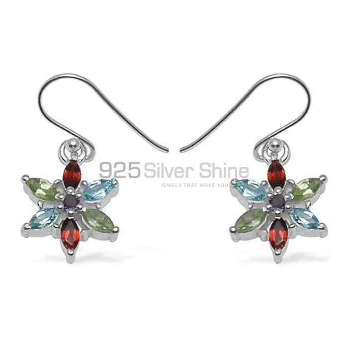 Genuine Multi Gemstone Earrings In 925 Sterling Silver 925SE705