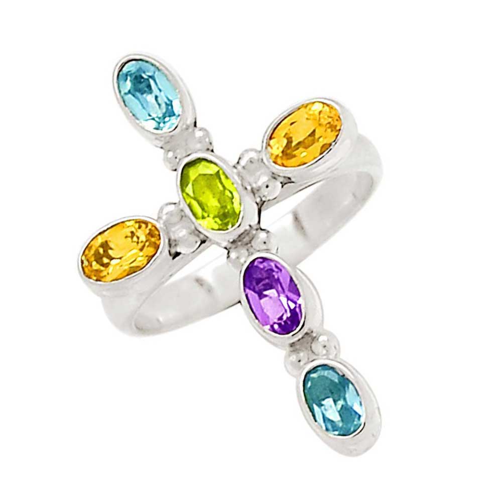 Genuine Multi Gemstone Rings In 925 Sterling Silver Jewelry 925SR1037_0