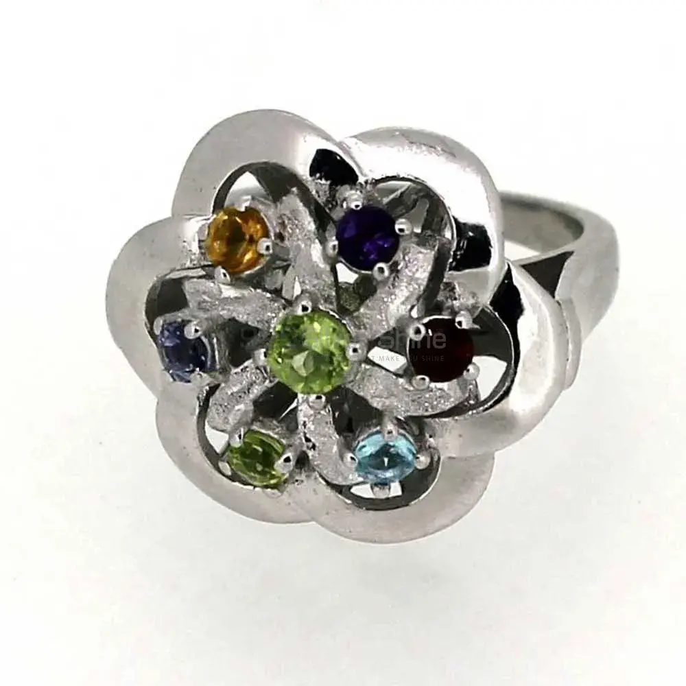 Genuine Multi Stone Semi Precious Gemstone Ring In 925 Solid Silver 925SR033_1
