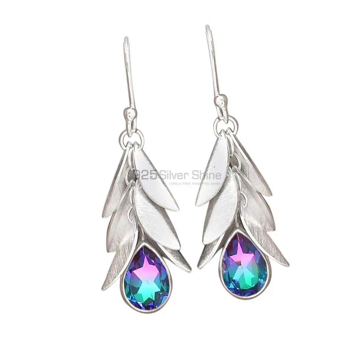 Genuine Mystic Topaz Gemstone Earrings Exporters In 925 Sterling Silver Jewelry 925SE3005