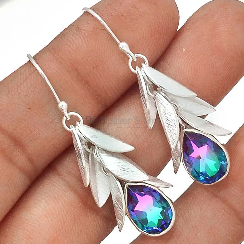 Genuine Mystic Topaz Gemstone Earrings Exporters In 925 Sterling Silver Jewelry 925SE3005_1