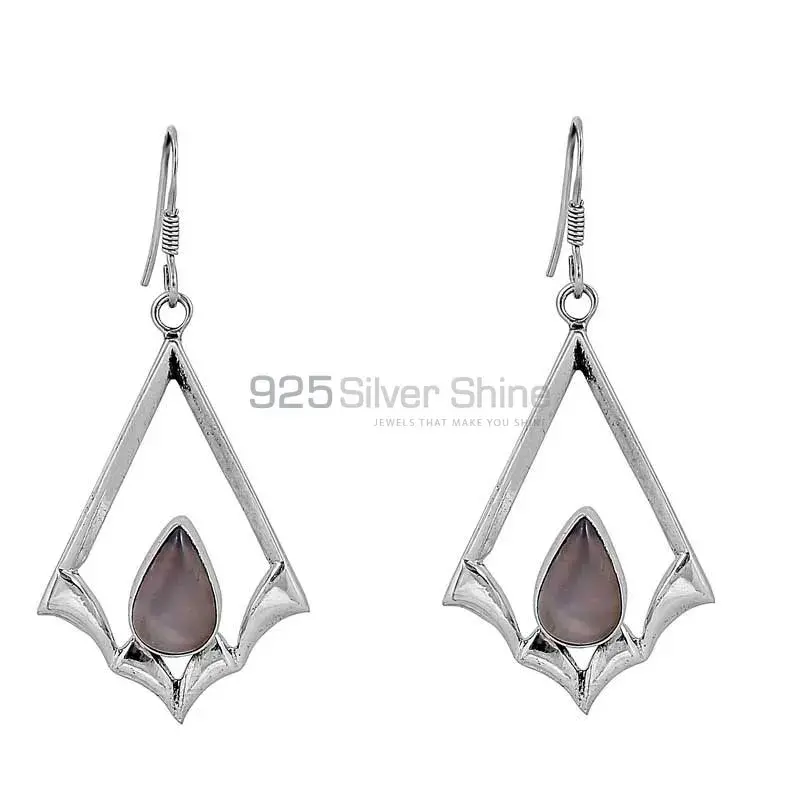 Genuine Rose Quartz Cabochon Gemstone Earring In 925 Sterling Silver Jewelry 925SE70