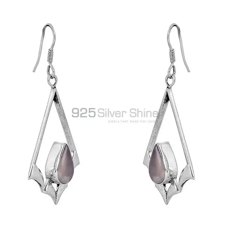 Genuine Rose Quartz Cabochon Gemstone Earring In 925 Sterling Silver Jewelry 925SE70_1