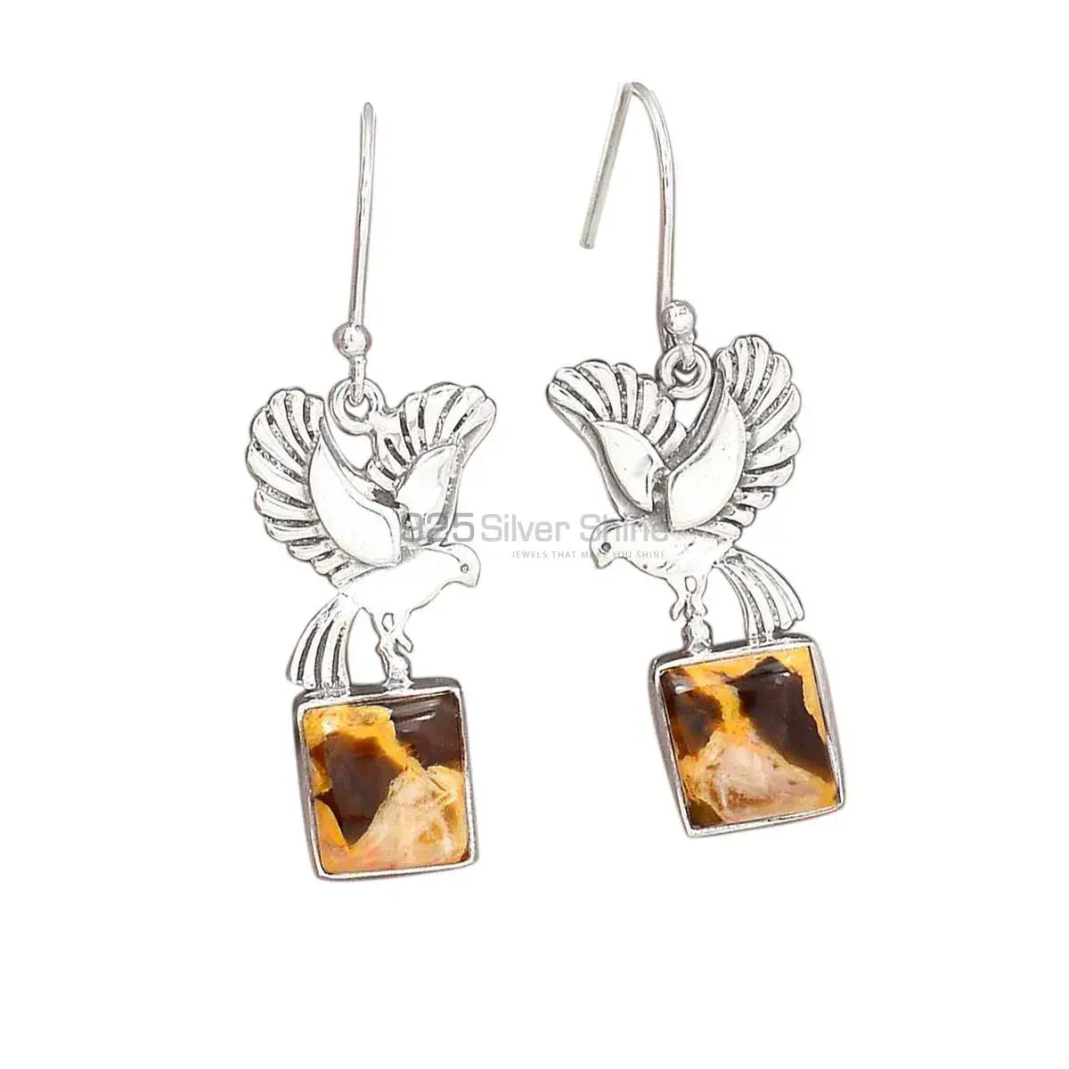 Genuine Peanut Wood Gemstone Earrings In 925 Sterling Silver Jewelry 925SE2676