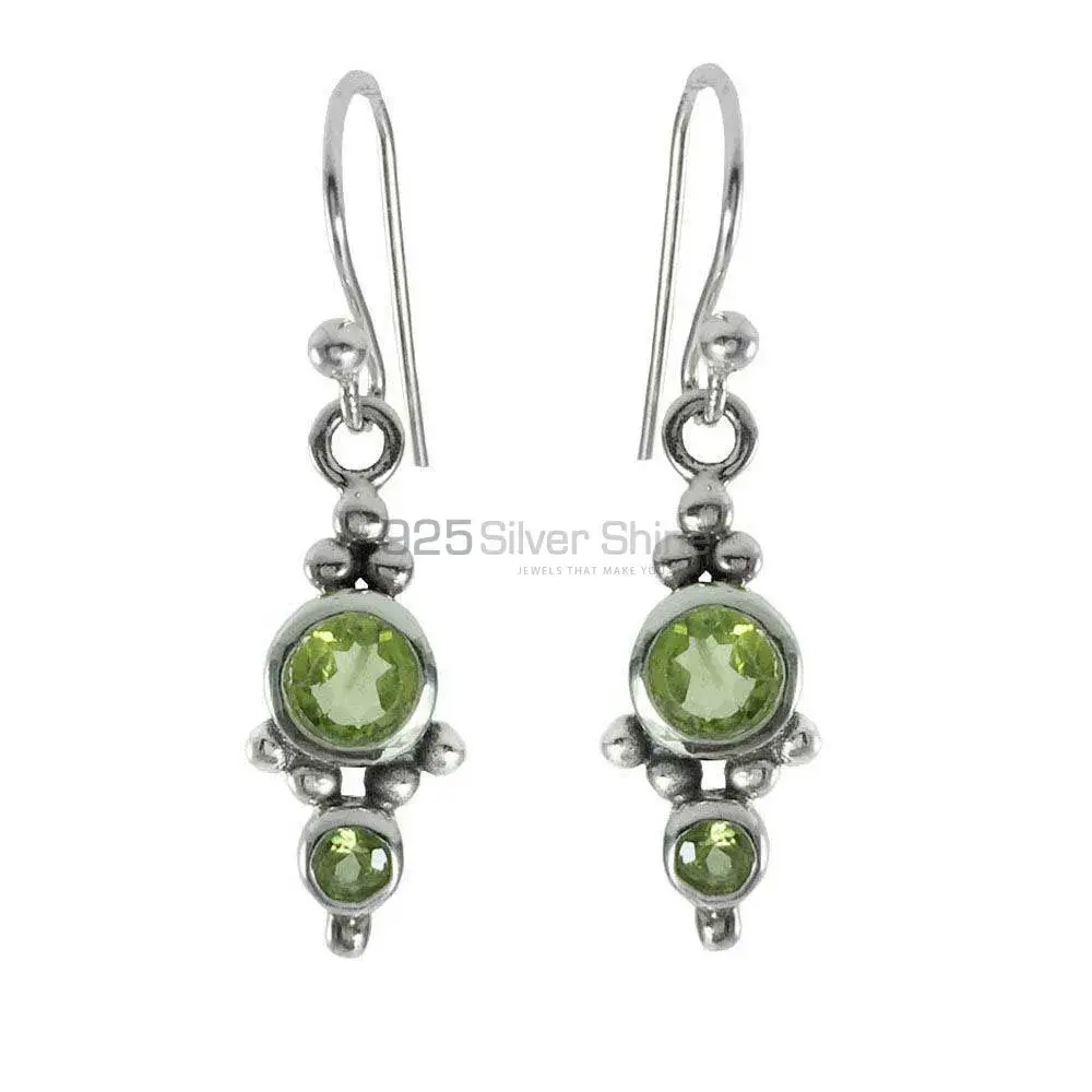 Genuine Peridot Gemstone Earrings Exporters In 925 Sterling Silver Jewelry 925SE1358