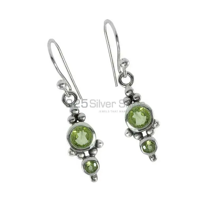 Genuine Peridot Gemstone Earrings Exporters In 925 Sterling Silver Jewelry 925SE1358_0