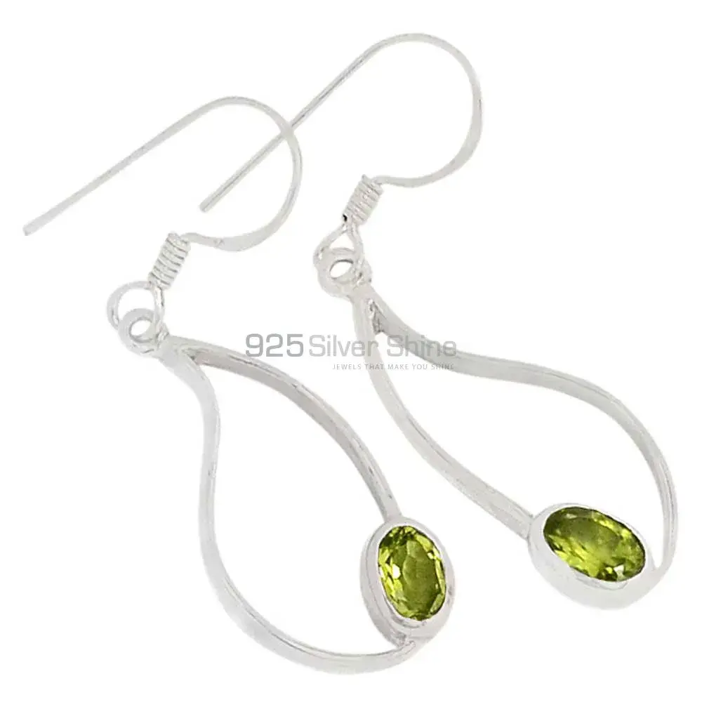 10 KW White Gold Peridot Genuine Faceted Pear Shape Earrings -