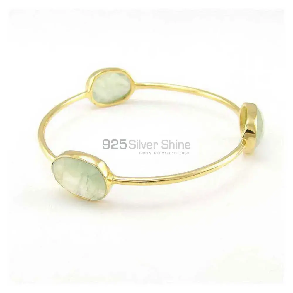 Genuine Prehnite Gemstone Bangles In 925 Sterling Silver Gold Vermeil 925SSB115