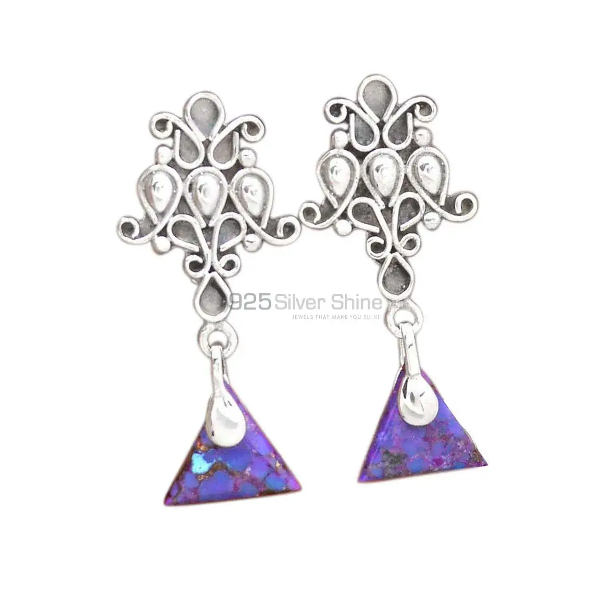 Genuine Purple Copper Turquoise Gemstone Earrings In 925 Sterling Silver Jewelry 925SE2055