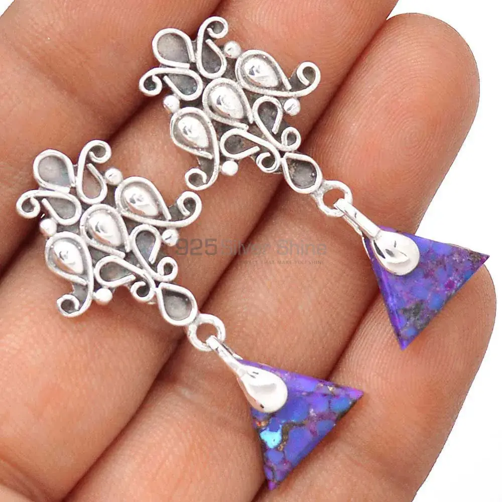 Genuine Purple Copper Turquoise Gemstone Earrings In 925 Sterling Silver Jewelry 925SE2055_0