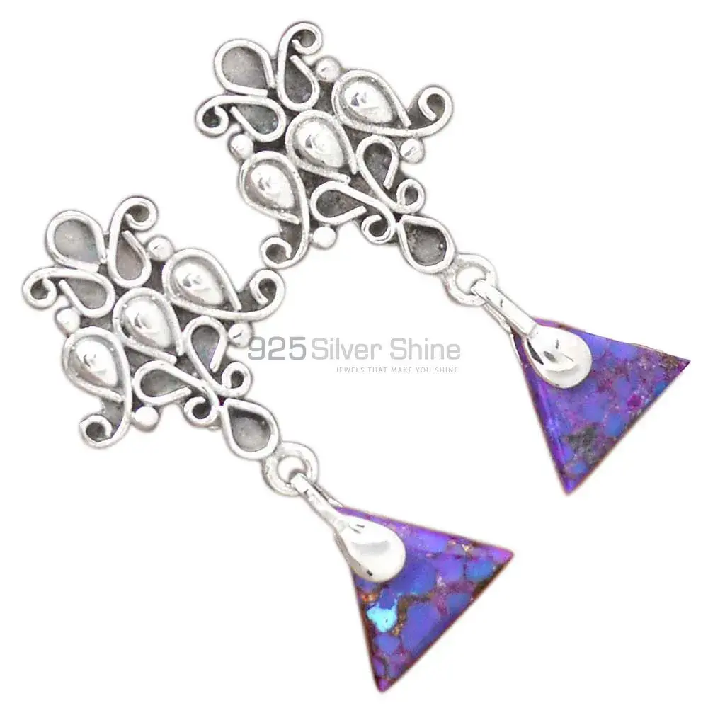 Genuine Purple Copper Turquoise Gemstone Earrings Exporters In 925 Sterling Silver Jewelry 925SE2055_1