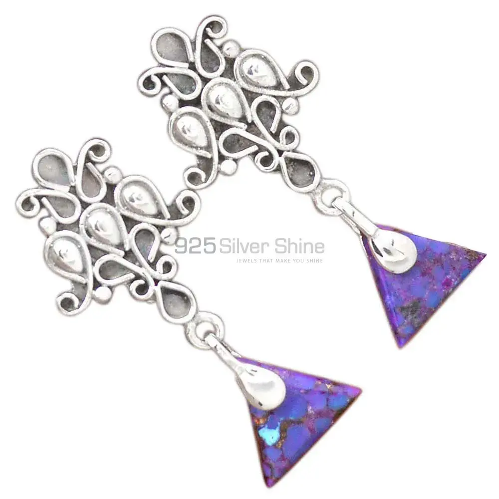 Genuine Purple Copper Turquoise Gemstone Earrings In 925 Sterling Silver Jewelry 925SE2055_1