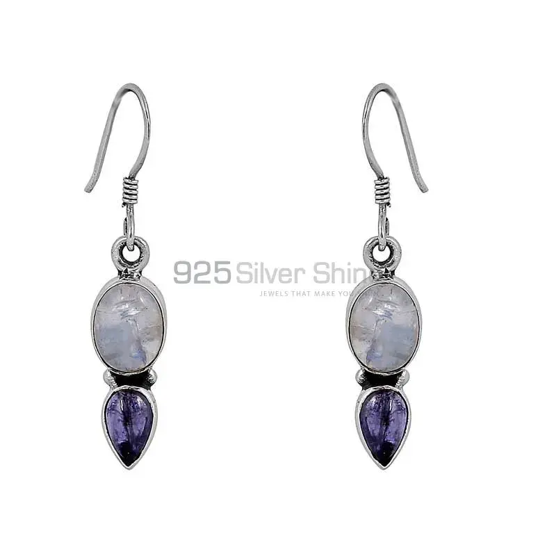 Genuine Rainbow Moonstone And Amethyst Gemstone Earring In 925 Silver Jewelry 925SE67