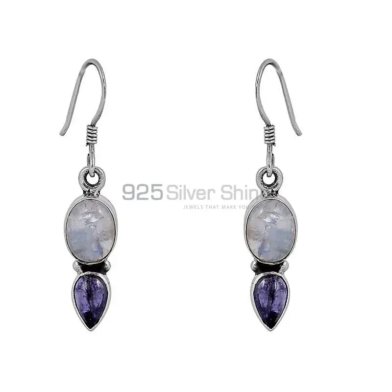 Genuine Rainbow Moonstone And Amethyst Gemstone Earring In 925 Silver Jewelry 925SE67_1