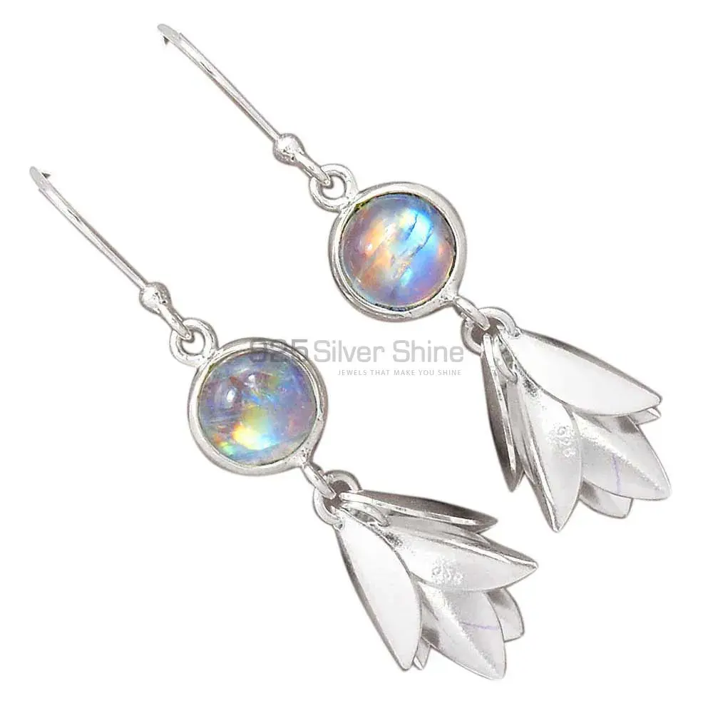 Genuine Rainbow Moonstone Earrings In 925 Sterling Silver 925SE3054_1