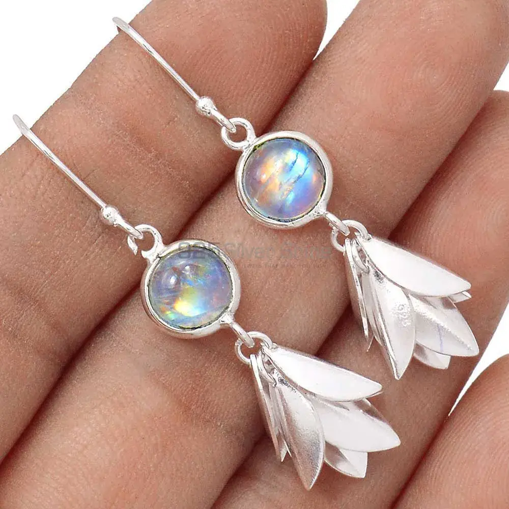 Genuine Rainbow Moonstone Earrings In 925 Sterling Silver 925SE3054_1