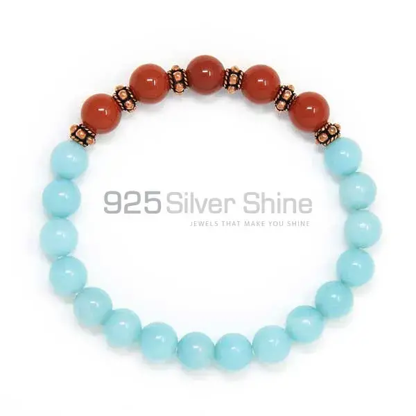 Genuine Red Agate Gemstone Beads Bracelets 925BB103_0