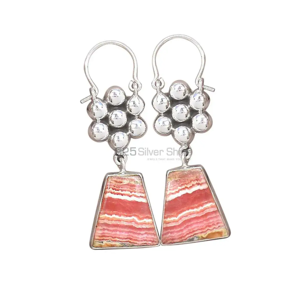 Genuine Rhodochrosite Gemstone Earrings Exporters In 925 Sterling Silver Jewelry 925SE3084