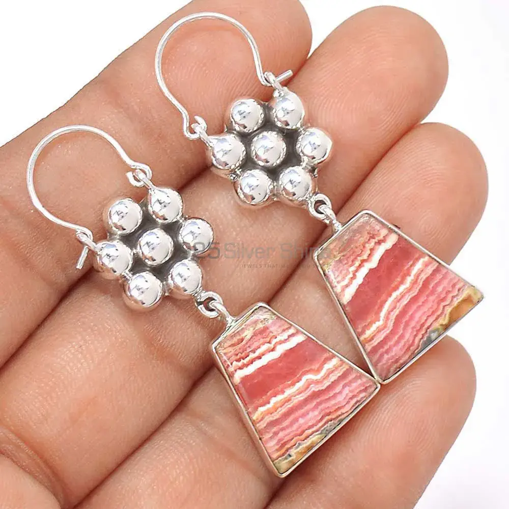 Genuine Rhodochrosite Gemstone Earrings Exporters In 925 Sterling Silver Jewelry 925SE3084_0