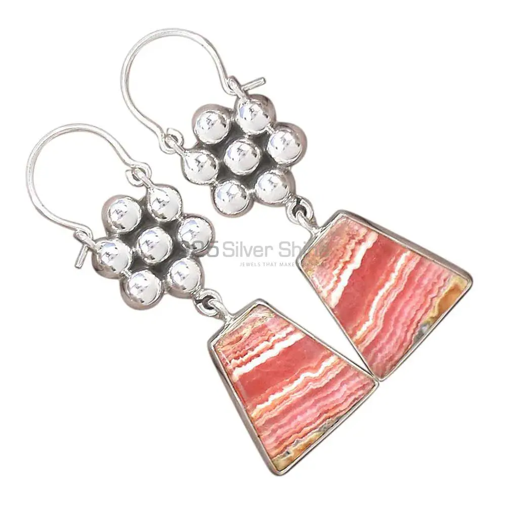 Genuine Rhodochrosite Gemstone Earrings Exporters In 925 Sterling Silver Jewelry 925SE3084_1