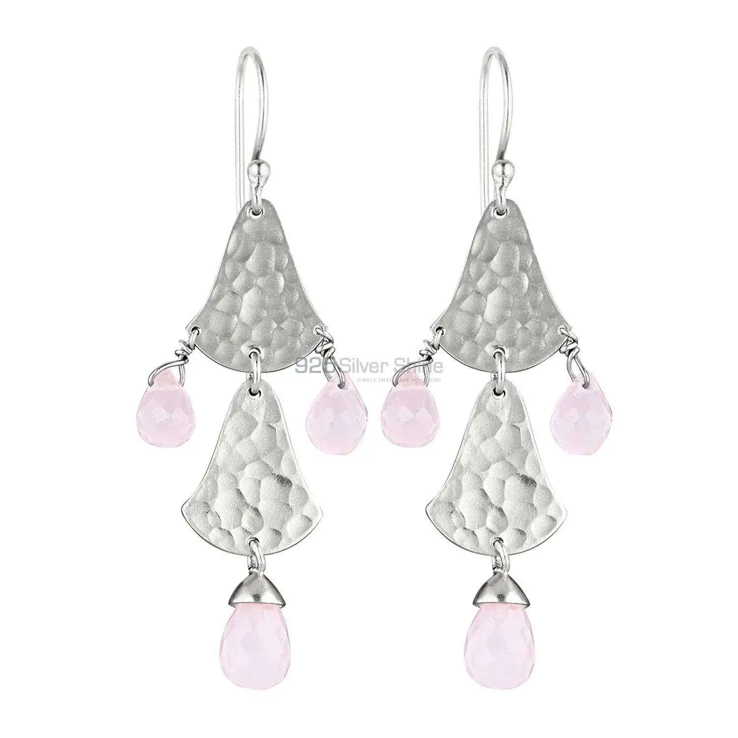 Genuine Rose Quartz Gemstone Earrings In Fine 925 Sterling Silver 925SE1851_0