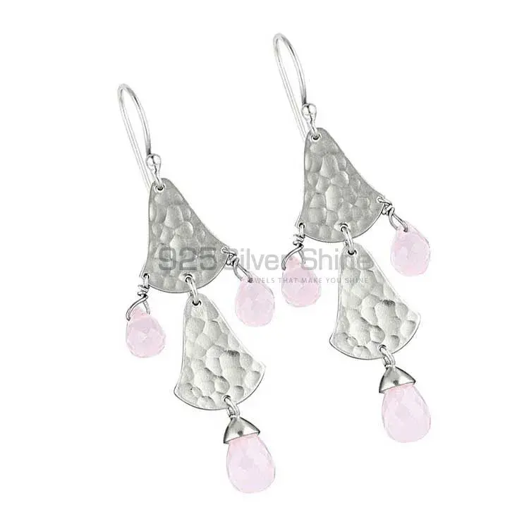 Genuine Rose Quartz Gemstone Earrings In Fine 925 Sterling Silver 925SE1851_0