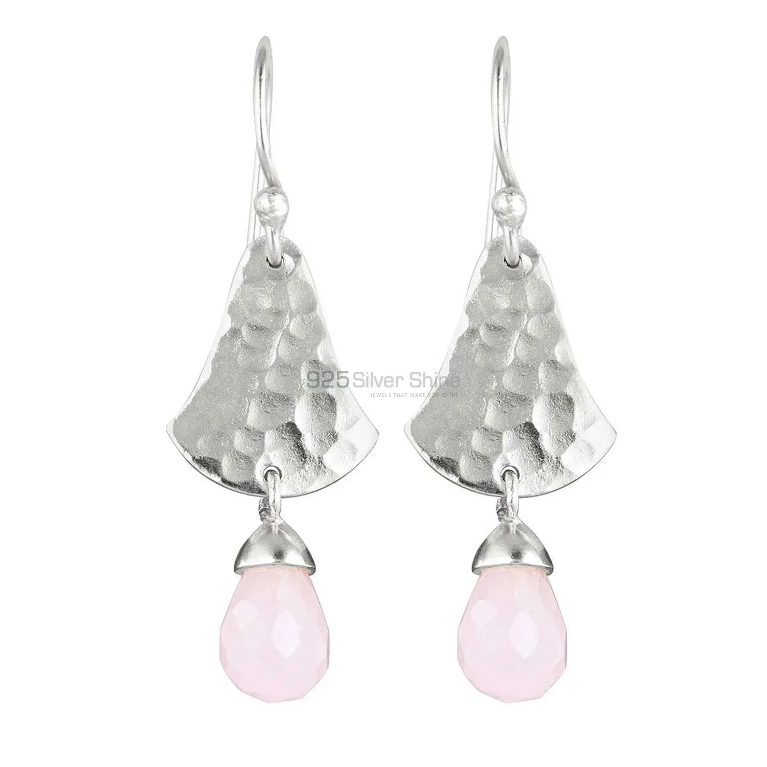 Genuine Rose Quartz Gemstone Earrings In Solid 925 Silver 925SE1848