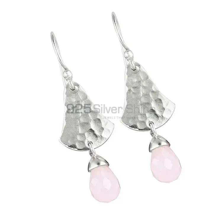 Genuine Rose Quartz Gemstone Earrings In Solid 925 Silver 925SE1848_1