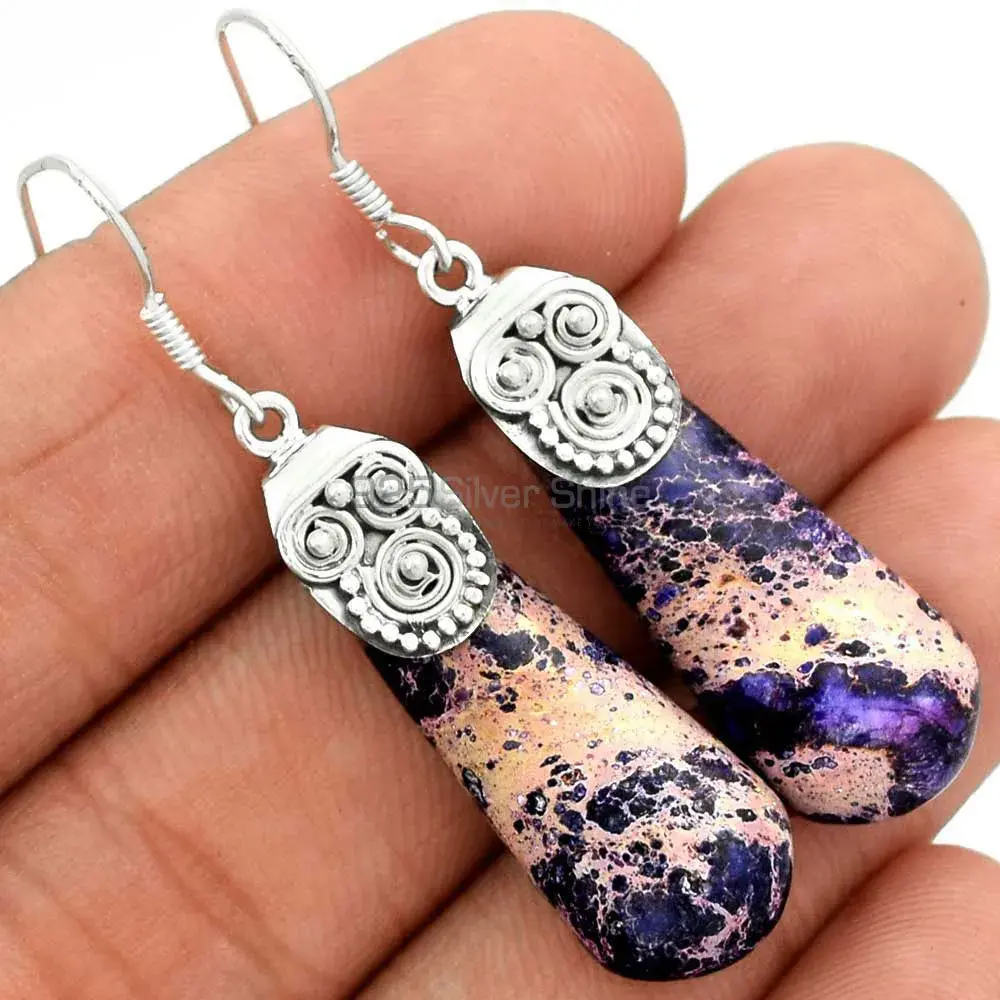 Genuine Sea Sediment Jasper Gemstone Earrings In 925 Sterling Silver Jewelry 925SE2526_1