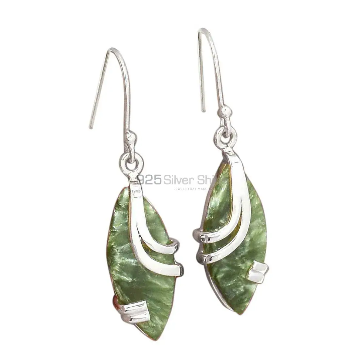 Genuine Seraphinite Gemstone Earrings In 925 Sterling Silver 925SE2104