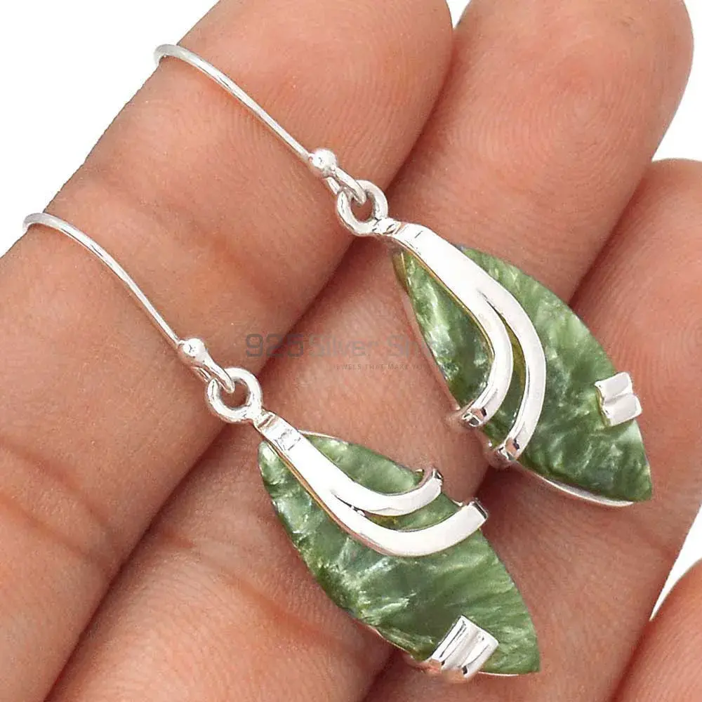 Genuine Seraphinite Gemstone Earrings In 925 Sterling Silver 925SE2104_0
