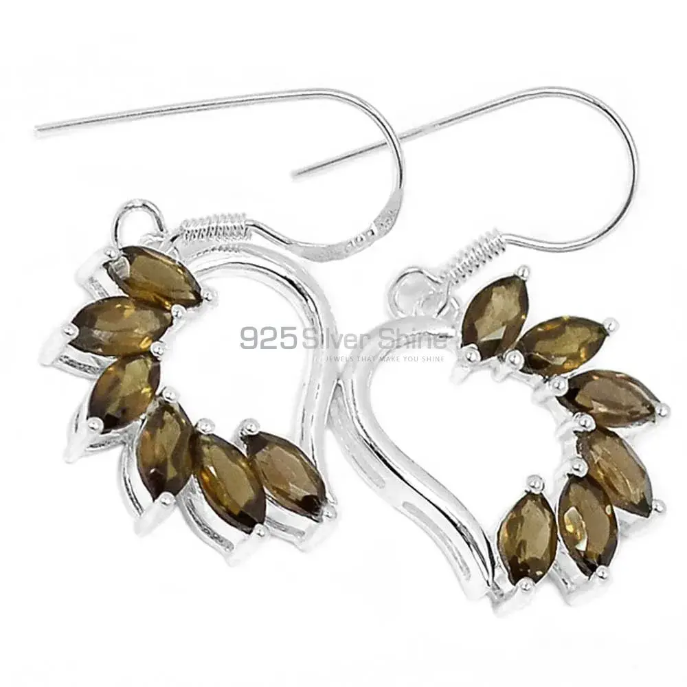 Genuine Smoky Quartz Gemstone Earrings In 925 Sterling Silver Jewelry 925SE413_0