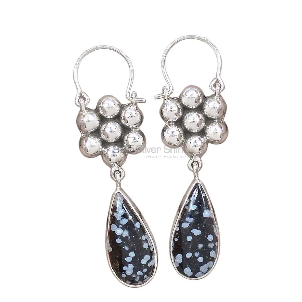 Genuine Snow Flax Gemstone Earrings In 925 Sterling Silver Jewelry 925SE3078_0