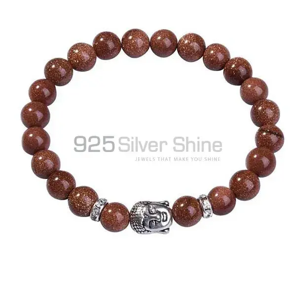 Genuine Sunstone Gemstone With Buddha Beads Bracelets 925BB226