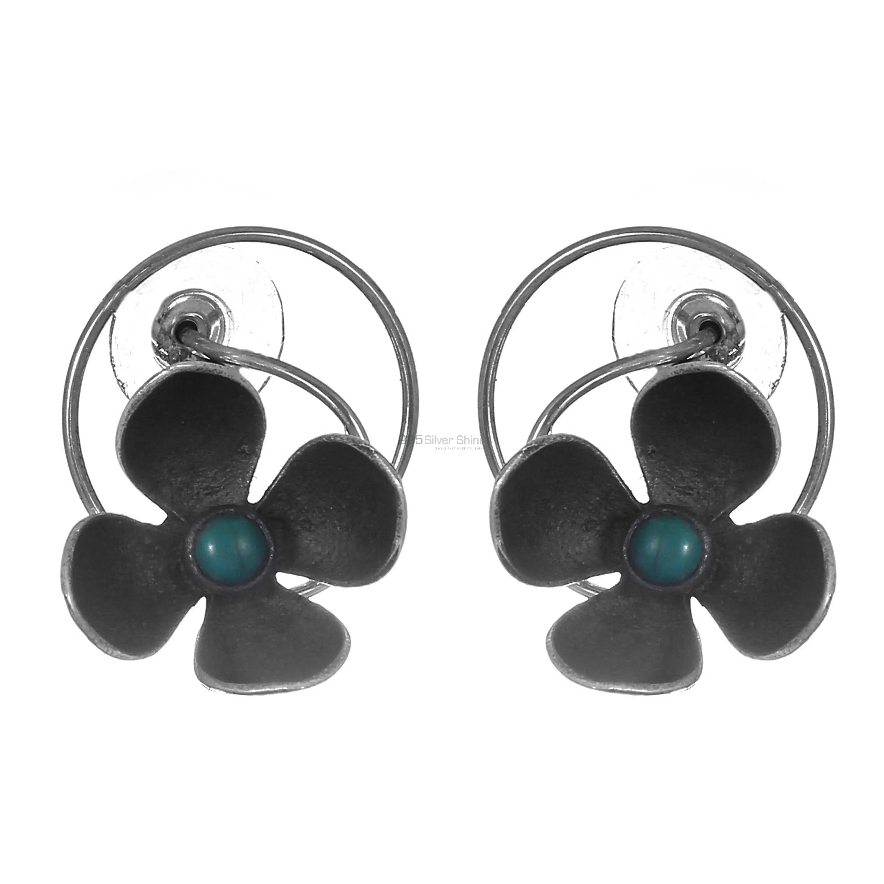 Genuine Turquoise Gemstone Earrings In 925 Sterling Silver Jewelry 925SE261_0