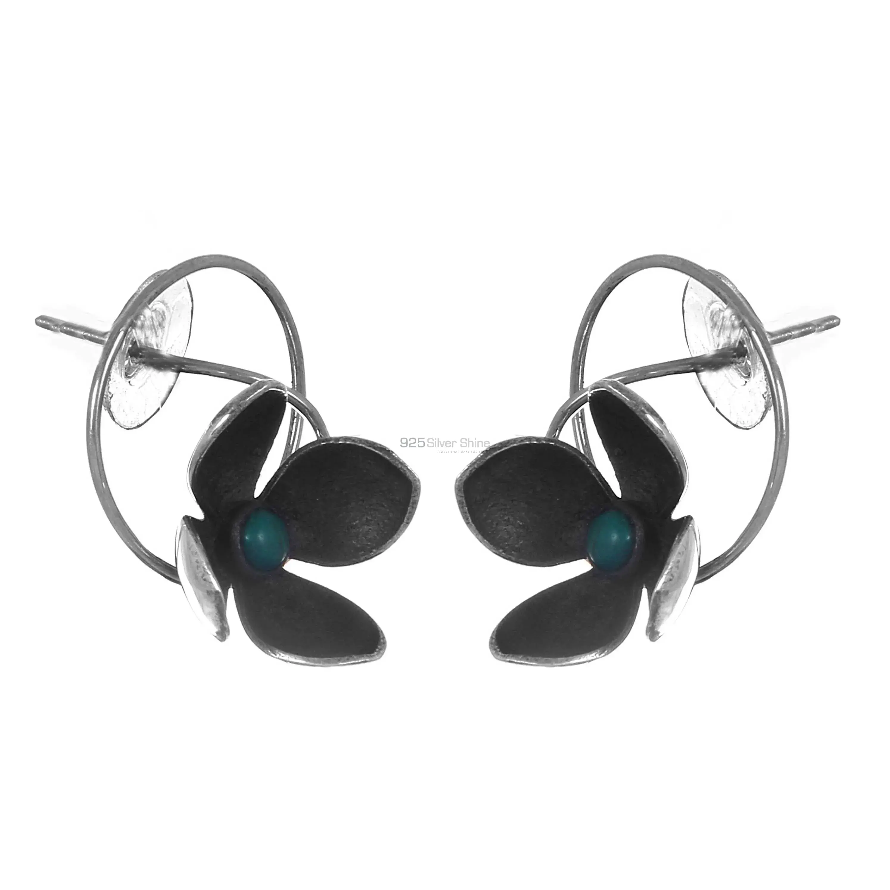Genuine Turquoise Gemstone Earrings In 925 Sterling Silver Jewelry 925SE261_1