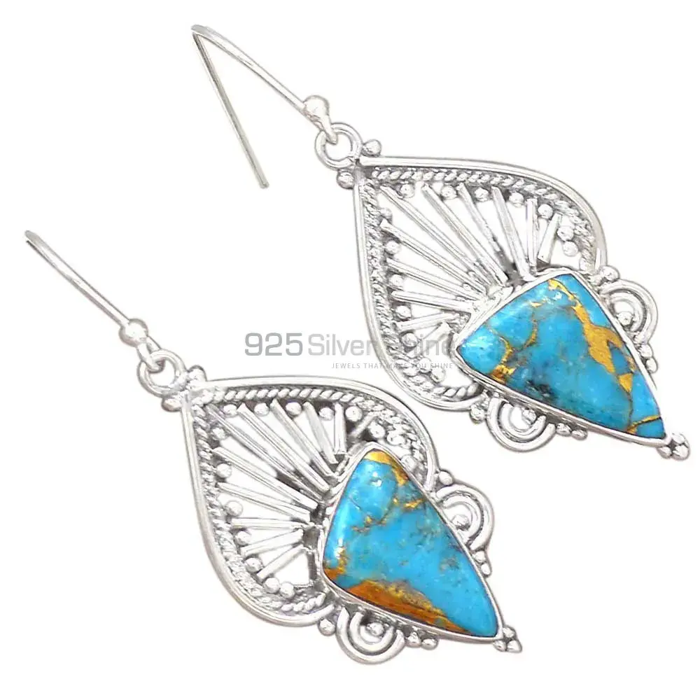 Genuine Turquoise Gemstone Earrings In 925 Sterling Silver 925SE2654_1