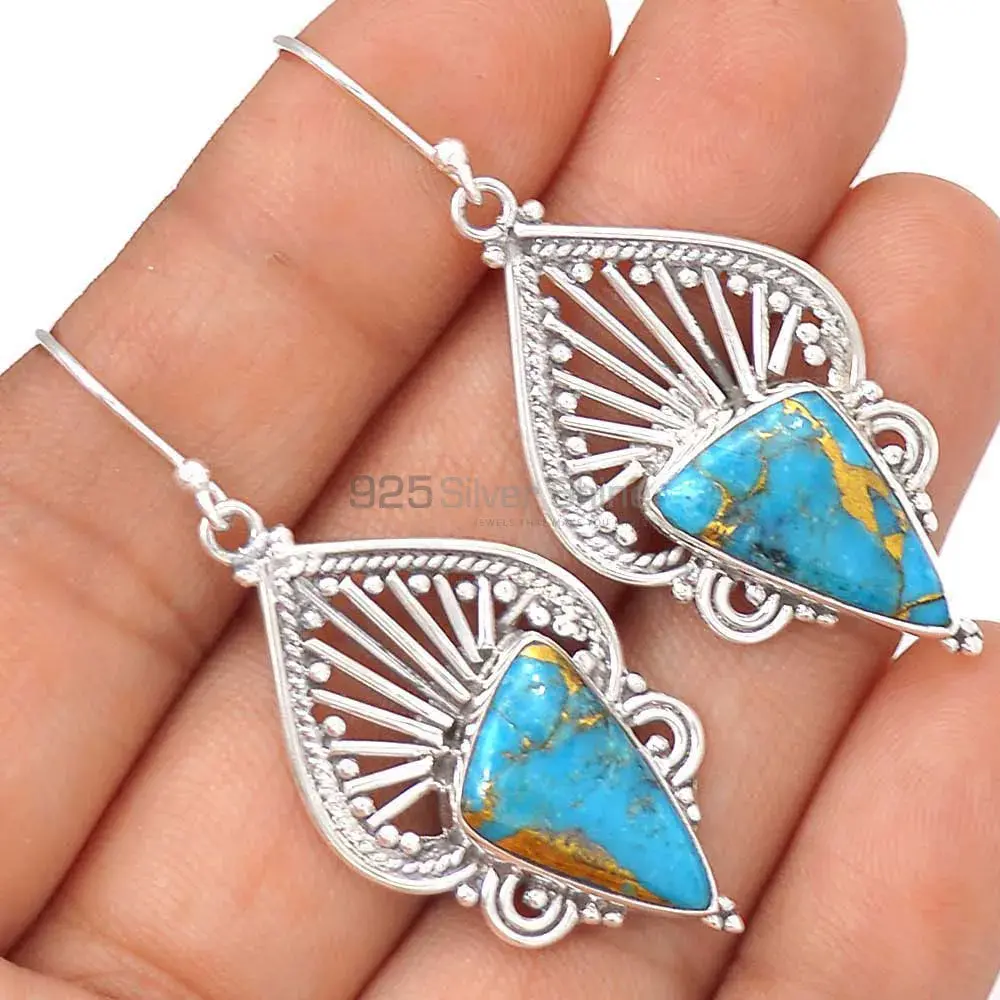 Genuine Turquoise Gemstone Earrings In 925 Sterling Silver 925SE2654_1