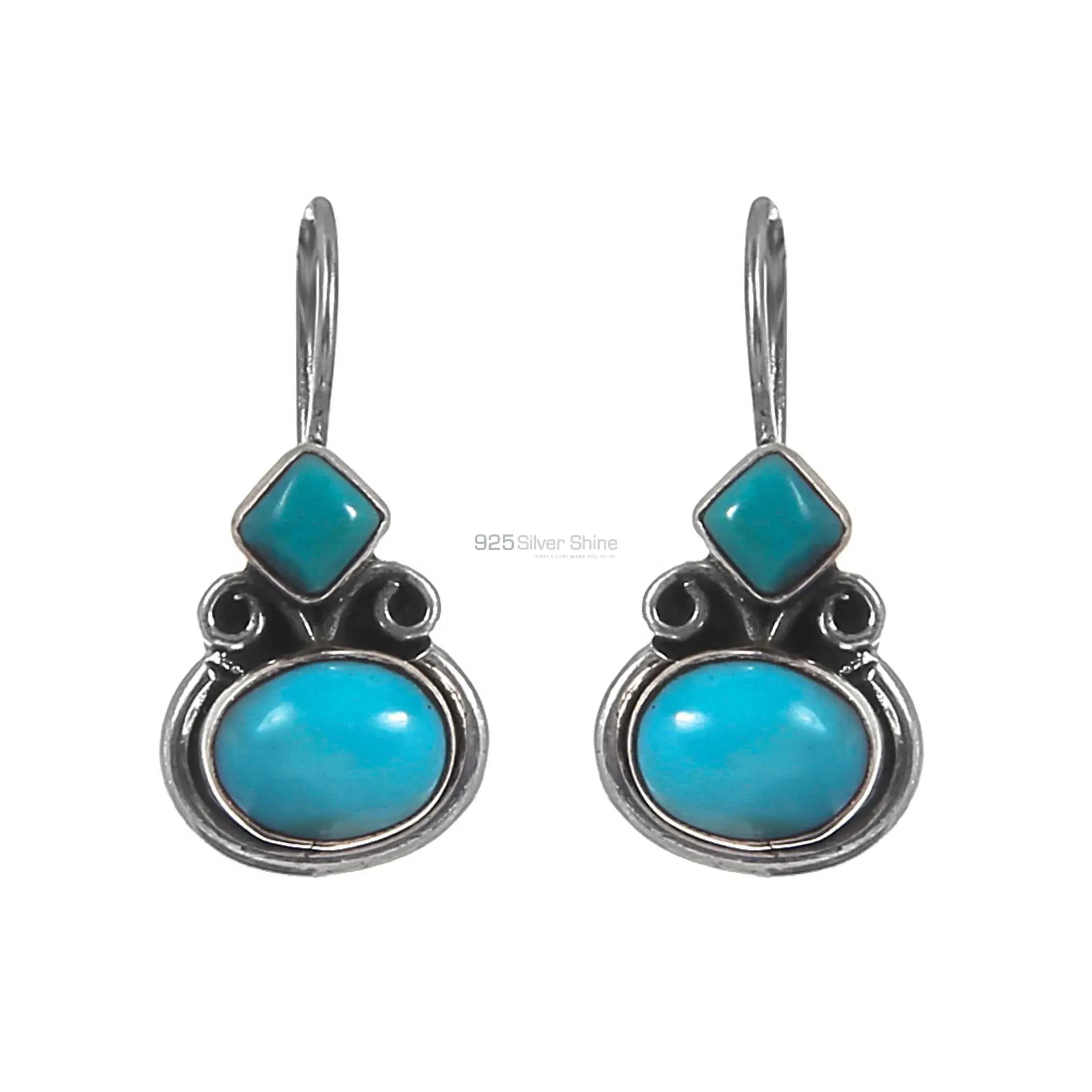 Genuine Turquoise Gemstone Earrings In Solid 925 Silver 925SE234