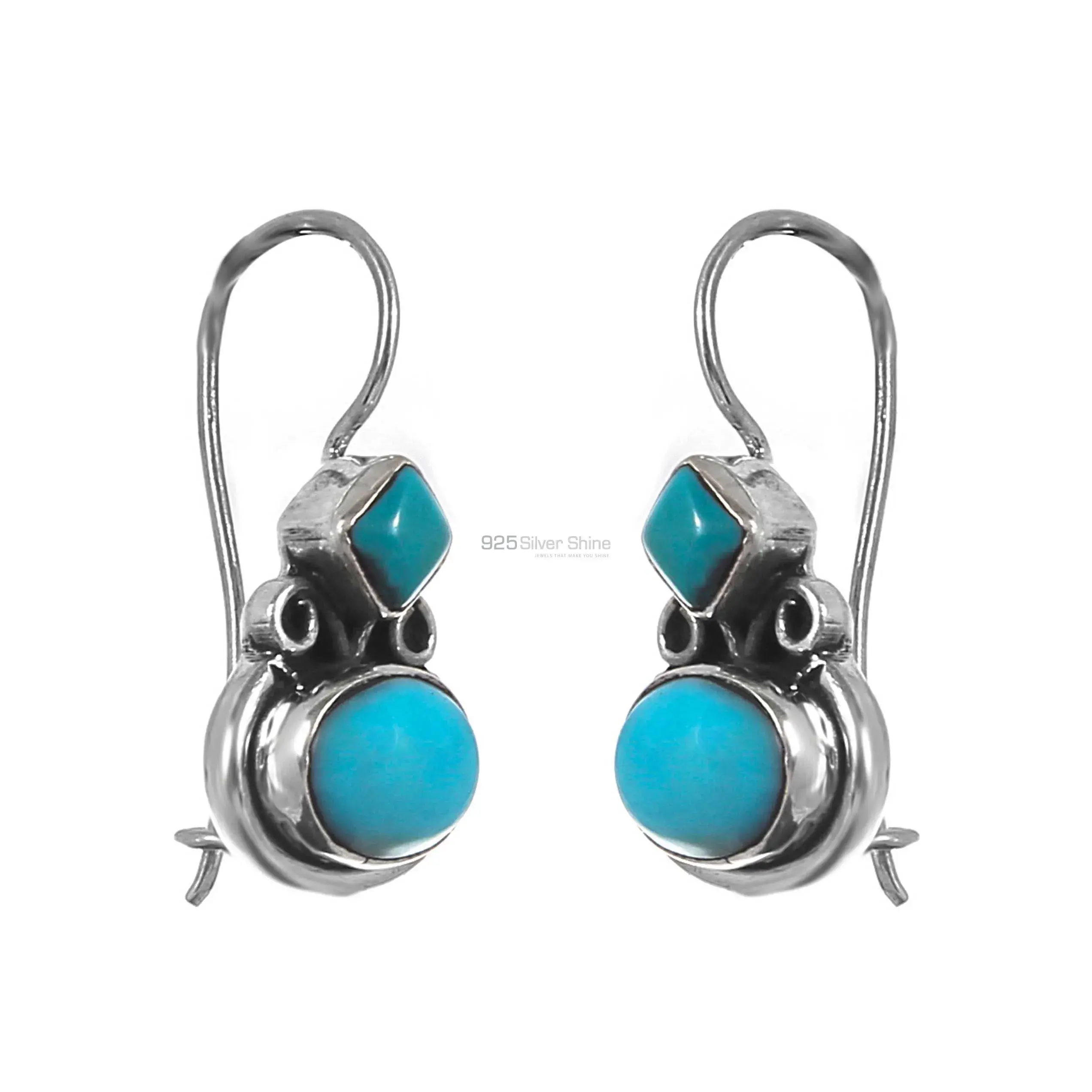 Genuine Turquoise Gemstone Earrings In Solid 925 Silver 925SE234_2