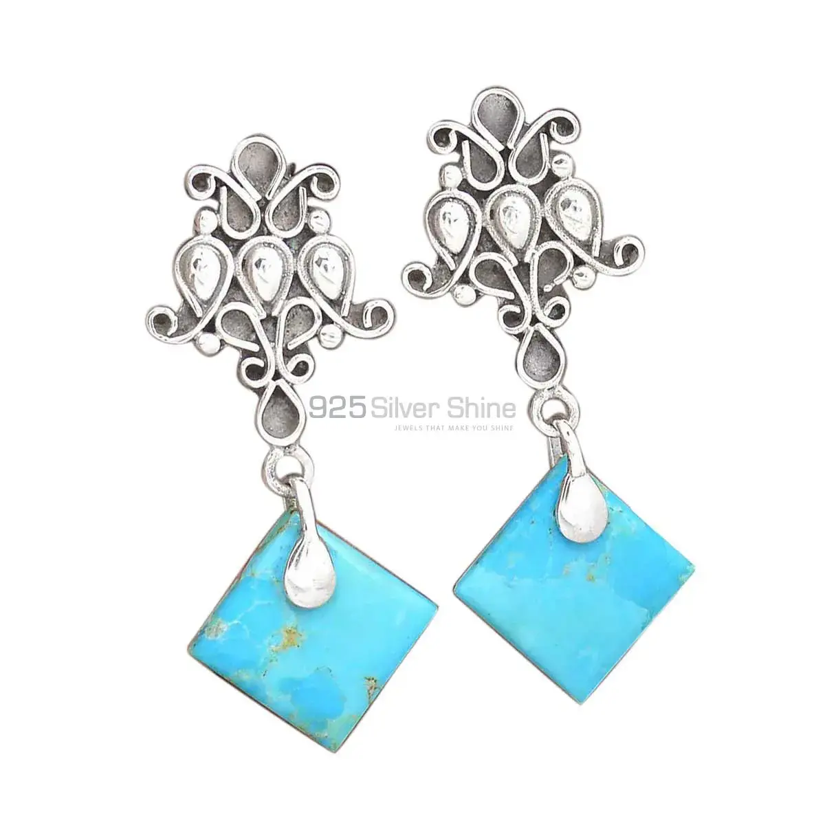 Genuine Turquoise Gemstone Earrings In 925 Sterling Silver Jewelry 925SE2049_0