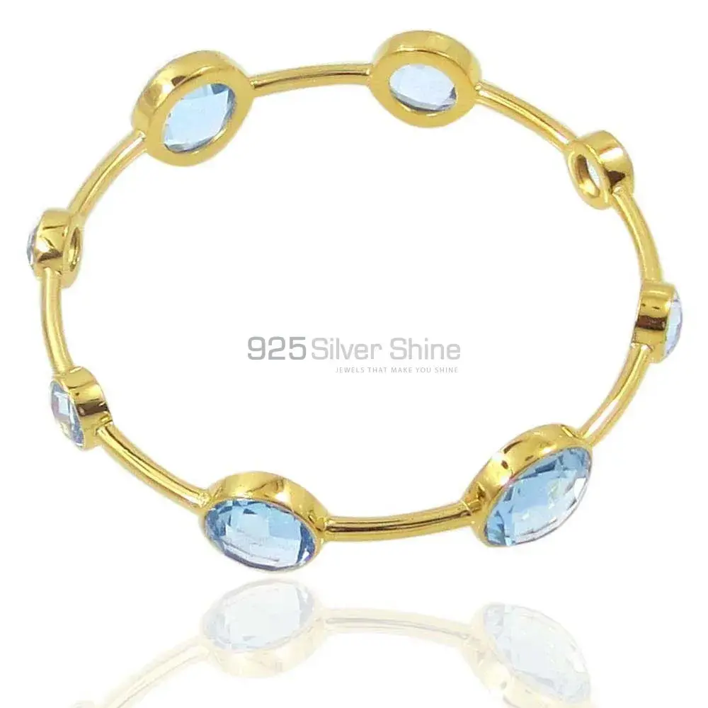 Gold Plated 925 Solid Silver Bracelets In Synthetic Blue Topaz Gemstone 925SSB82