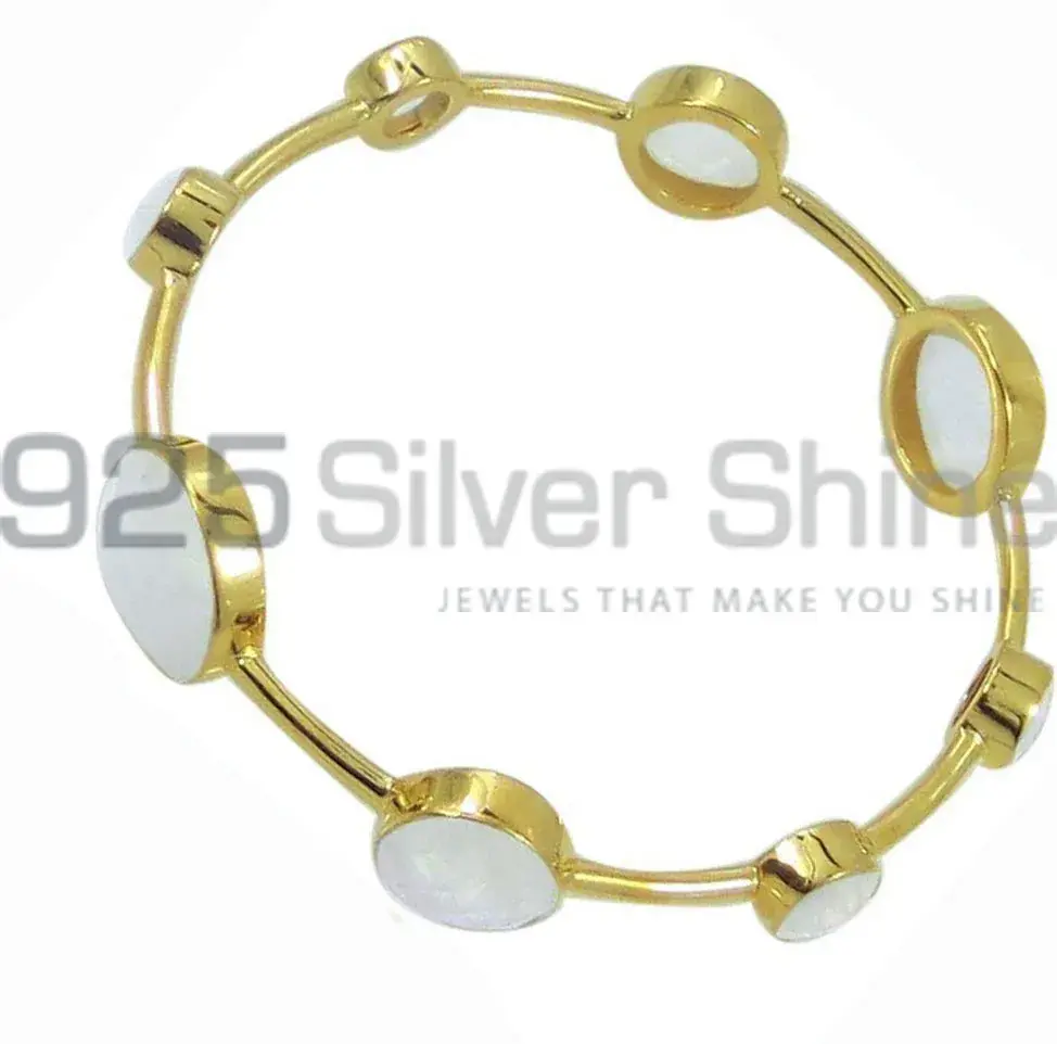 Gold Plated 925 Sterling Silver Bangles In Rainbow Moon Stone 925SSB107