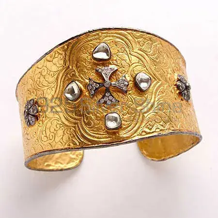 Gold Plated Tow Tone Designer Polki Stone Bangle Jewelry 