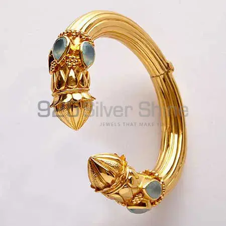 Gold Vermeil 925 Silver Cuff Bangle In Chalcedony Gemstone 925SSB373