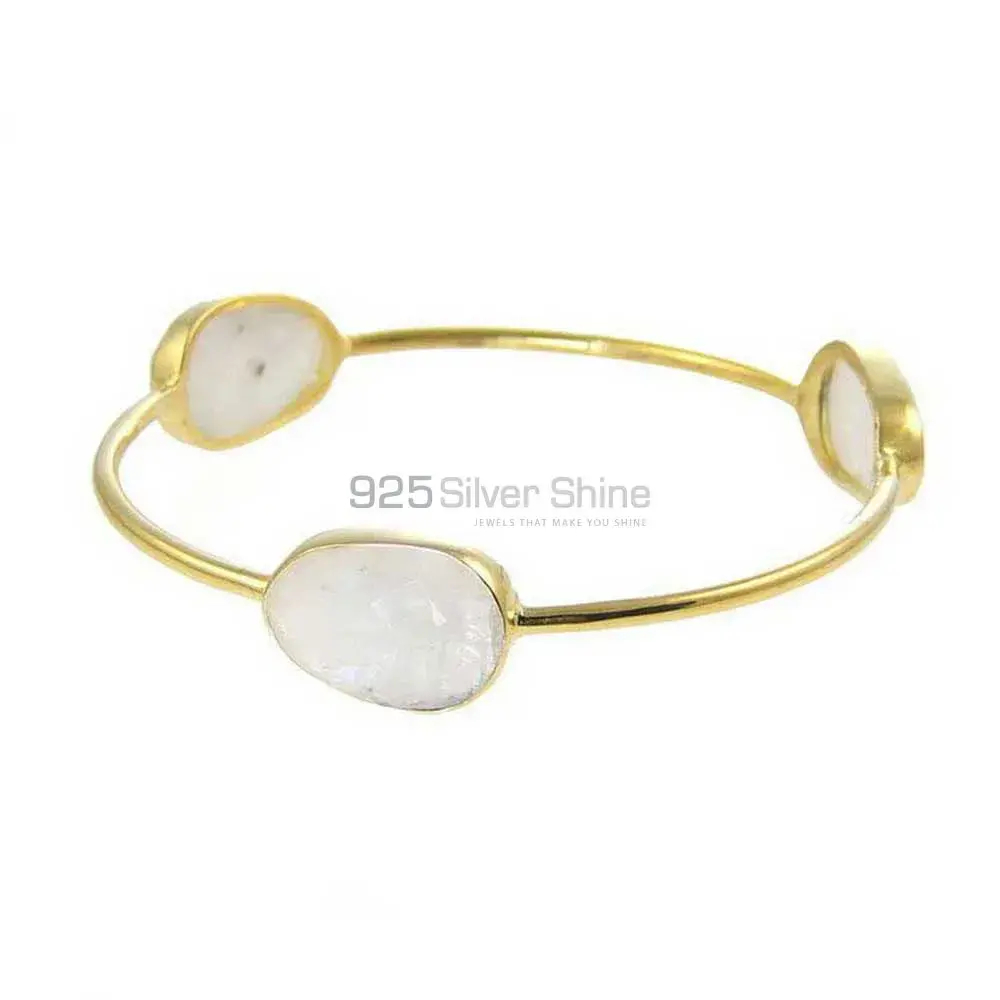 Gold Vermeil 925 Sterling Silver Bangles In Rainbow Moonstone Jewelry 925SSB109_0