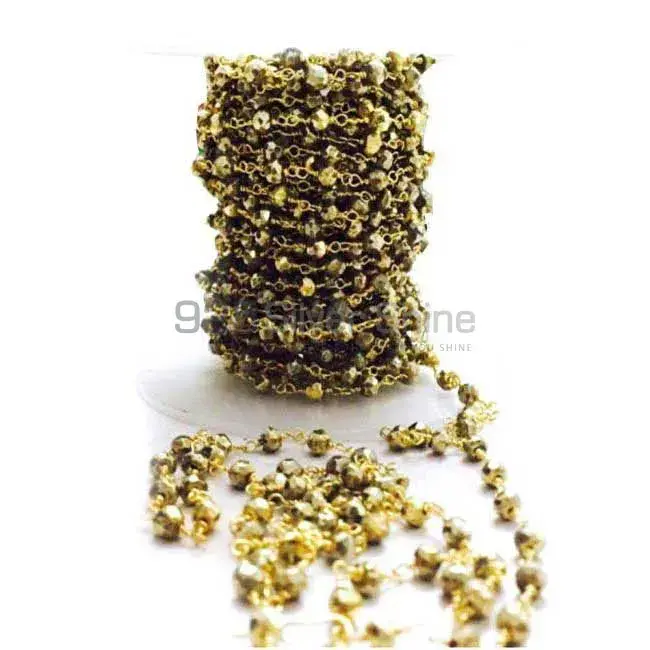 Golden Pyrite Gemstone Rosary Chain. "Wire Wrapped 1 Feet Roll Chain" 925RC198