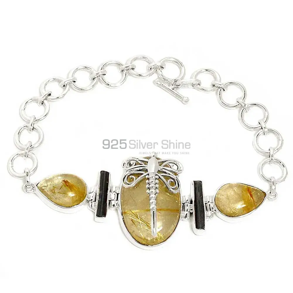 Golden Rutile Gemstone Handmade Bracelets In 925 Sterling Silver Jewelry 925SB296-3